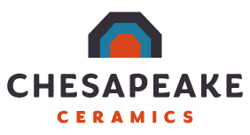 Official Chesapeake Ceramics logo: kiln-arch mark above CHESAPEAKE CERAMICS lettering on black (first-party).