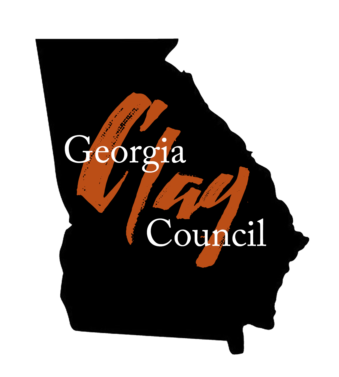 Official Georgia Clay Council logo: a black outline of Georgia with the word Clay in rust-orange script and Georgia Council in white (first-party).