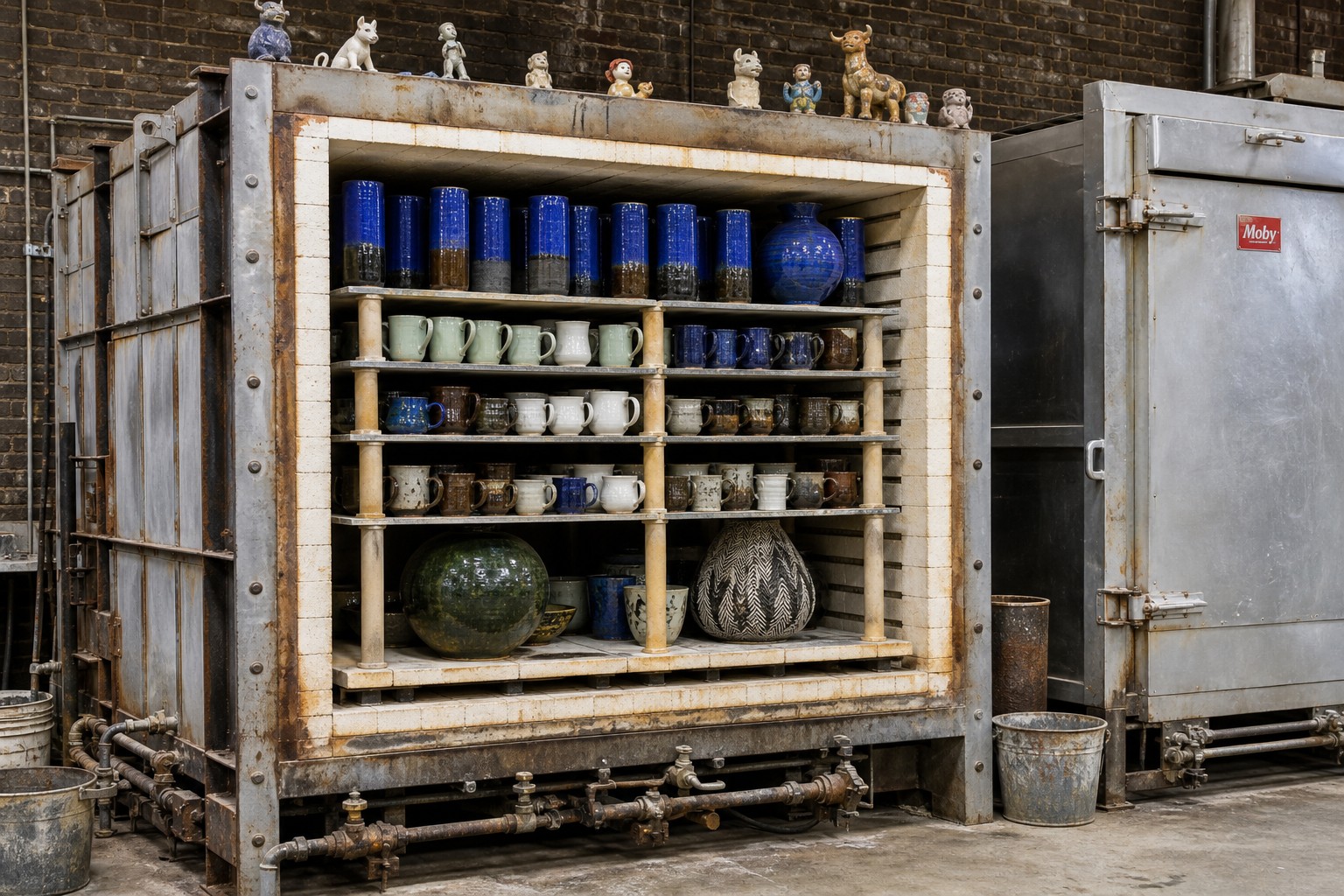 First-party documentary photo of a loaded gas kiln at Greenwich House Pottery, New York.