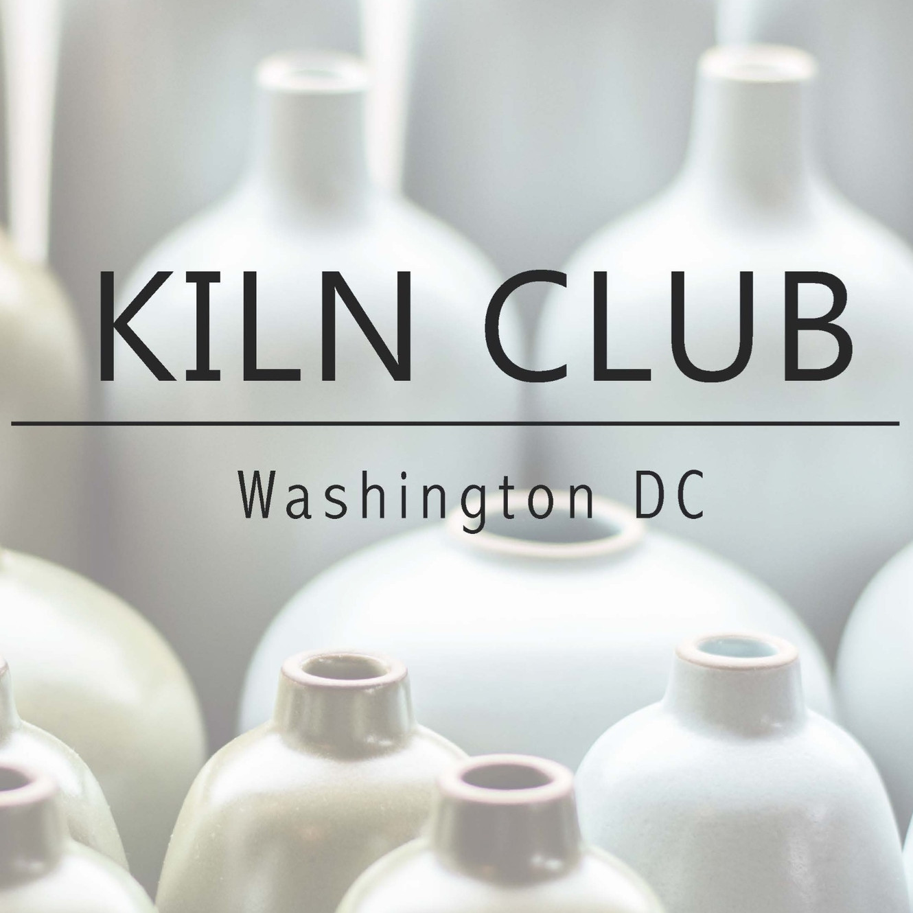 Official Kiln Club Washington DC logo image: the club name over a photo of pale glazed bottle vases (first-party).