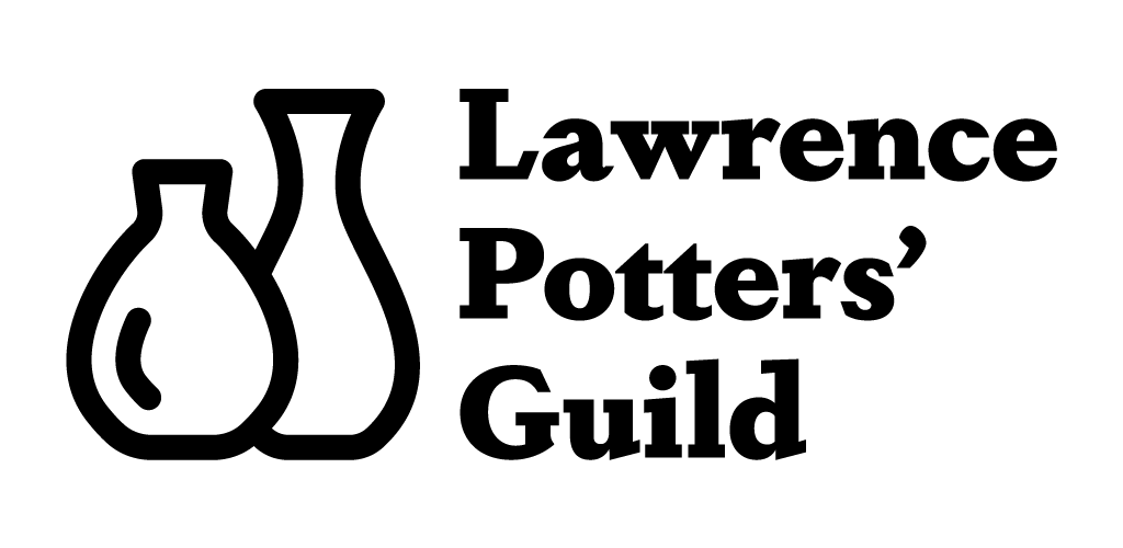 Official Lawrence Potters’ Guild logo: two black outlined vases beside the words Lawrence Potters’ Guild (first-party).