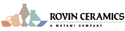 Official Rovin Ceramics logo: a row of colored pottery silhouettes beside the words ROVIN CERAMICS, A MOTAWI COMPANY (first-party).