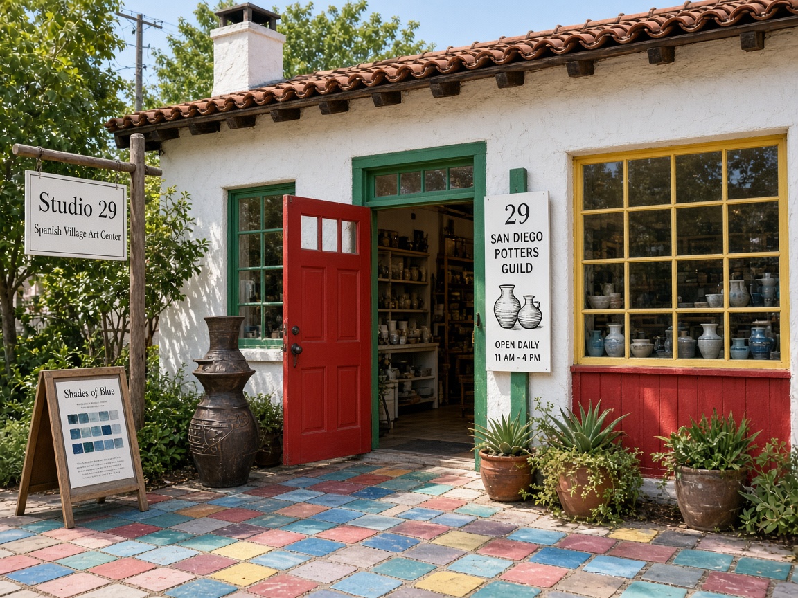 San Diego Potters' Guild, Studio 29, Spanish Village Art Center, San Diego. First-party documentary storefront.